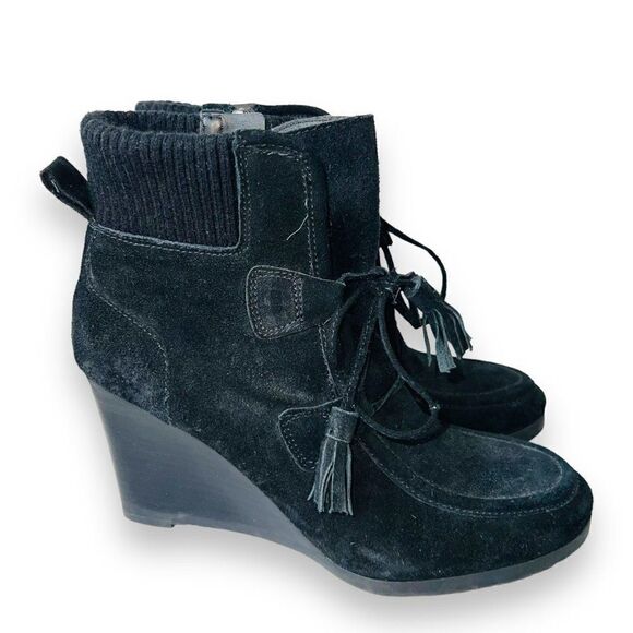 Franco Sarto Westerly Wedge Booties Black Suede Women's 8M - Picture 4 of 11